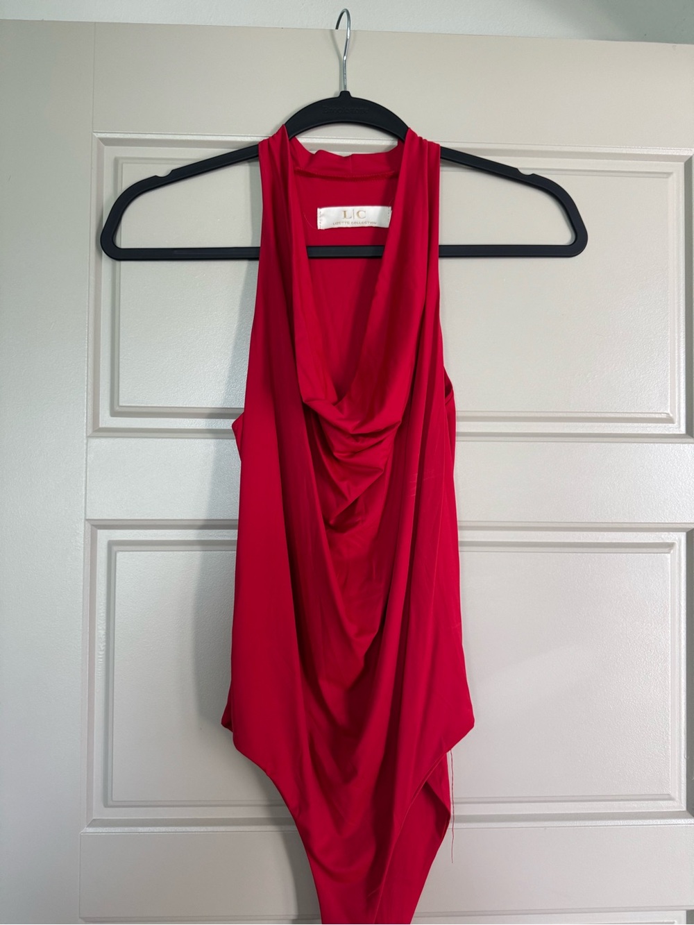 Red Draped Sleeveless Bodysuit